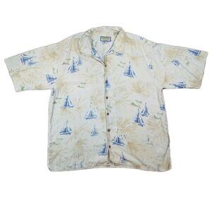 Pussers Men's XL Silk Tropical Sailboat Short Sleeve Button Down Cruise Shirt